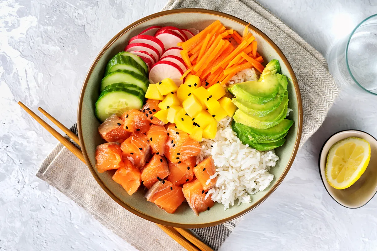 Salmon Poke Bowl with Crab Salad