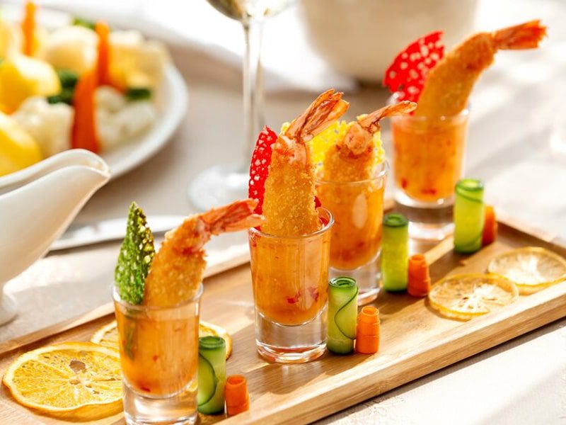 Serving portion of shrimp cocktail