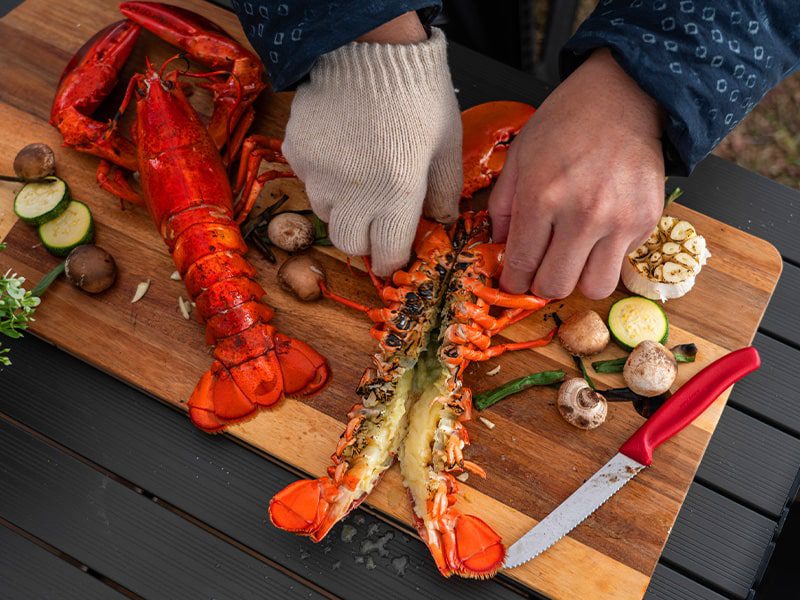 Preparing lobster for lobster mac and cheese