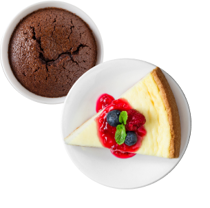 Picture of desserts served at Red Crab, such as chocolate lava cake and cheesecake