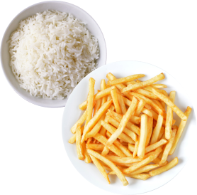 Picture of sides served at Red Crab, such as fries and rice